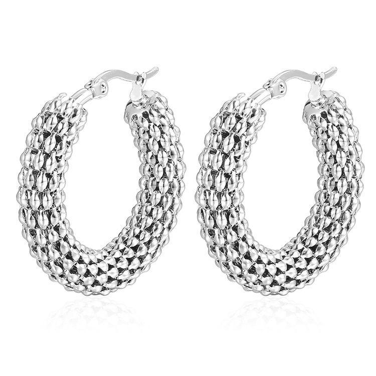 Vintage Corn Chain Stainless Steel Earrings Exaggerated Circle 18K Gold Premium Women's Earrings