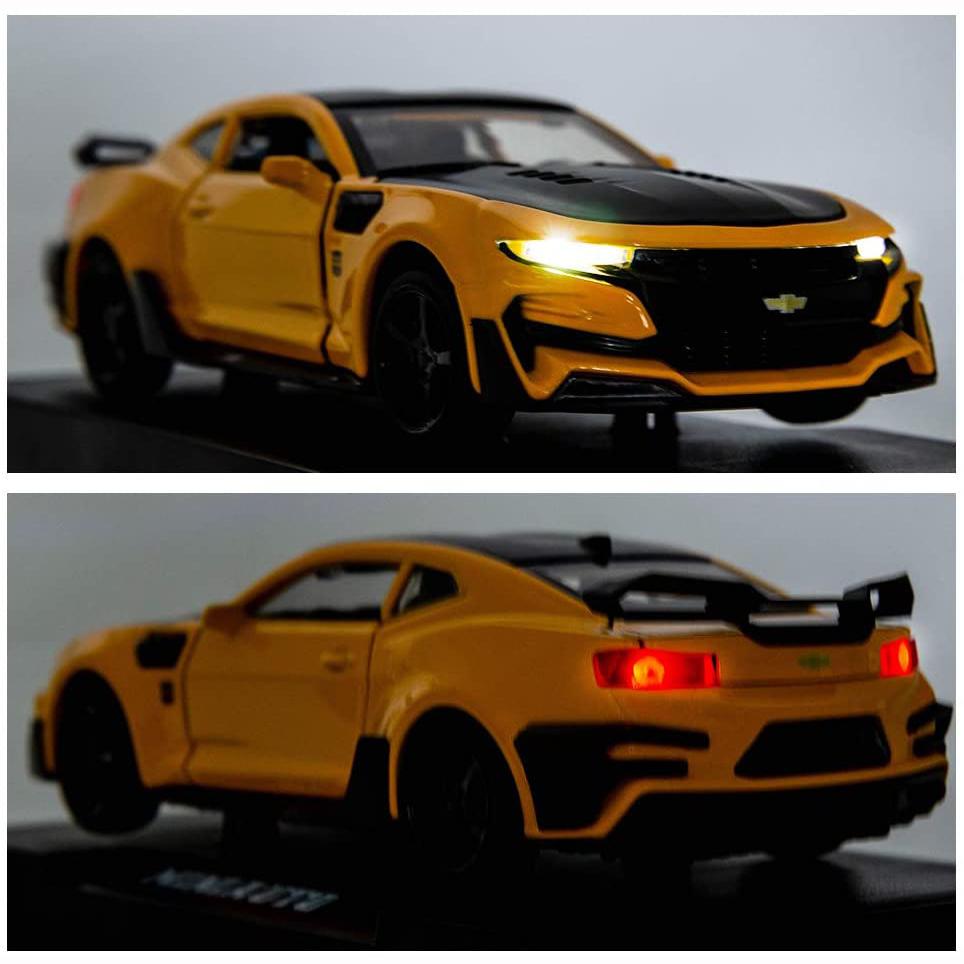1/32 масштаб Camaro Bumblebee, модель автомобиля, игрушка из цинкового сплава, литье, автомобиль со звуком и светом, игрушки для детей, подарок для мальчиков и девочек