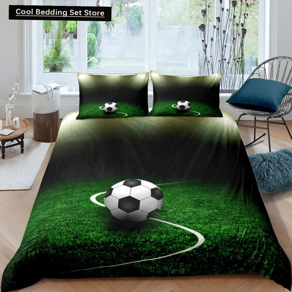 Зеленый футбольное поле King Queen пододеяльник футбольное поле одеяло покрывало мальчики мужчины спортивные игры комплект постельного белья полиэстер пододеяльник