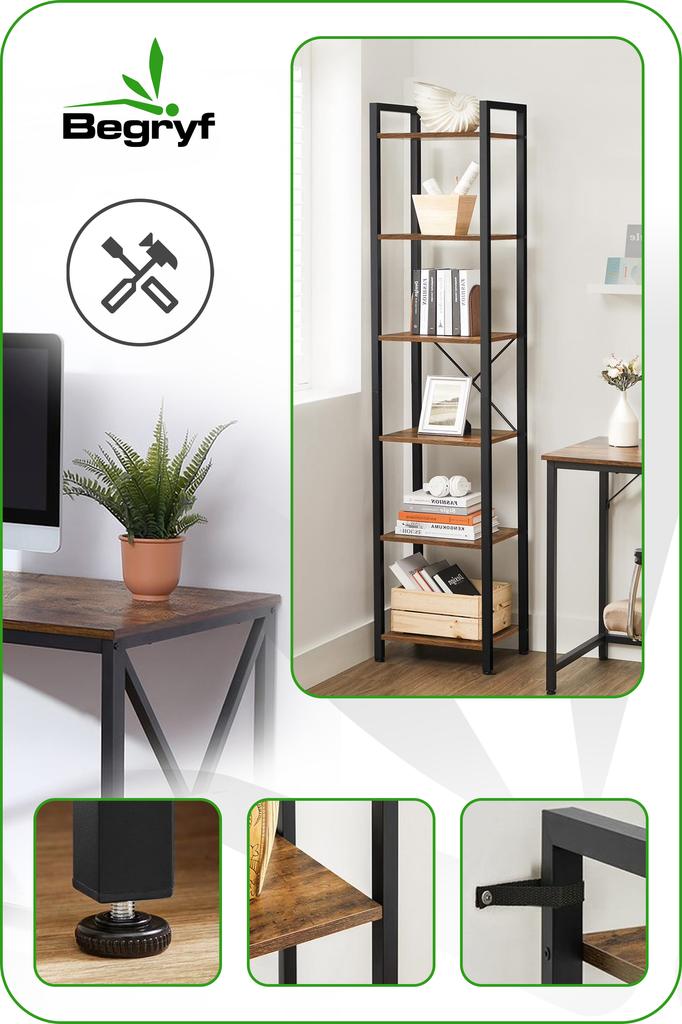 Regał Ciemny Brąz Na Książki Wąski Loft Vr37 40X30X187,5 Begryf