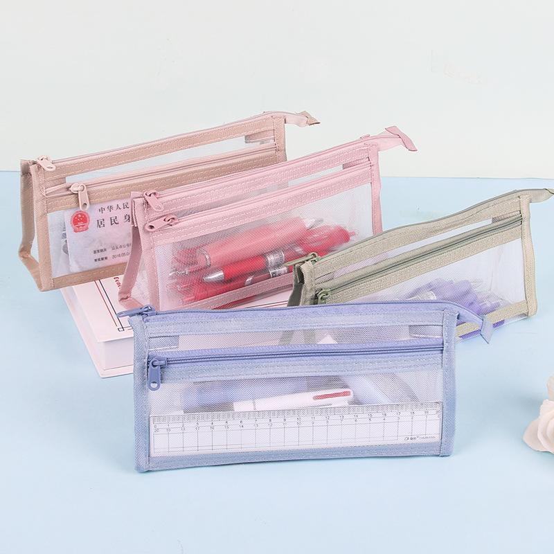 Трехмерная прозрачная сетчатая сумка для карандашей, двухслойная, специальная для экзаменов, большой вместимости, студенческая сумка для канцелярских принадлежностей, специальный пенал