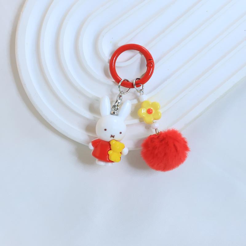 Cute Cartoon Rabbit Plush Ball Keychain With Spring Coil For Phone Earphone Bag Charm Pendant Accessory