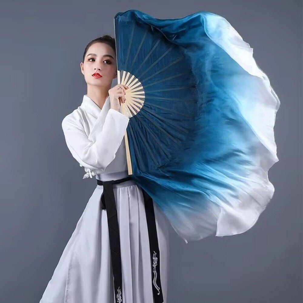 Long Silk Hand Dye Folding Fan Half Circle Belly Dance Fan Durable Classical Dance Fan  For Women
