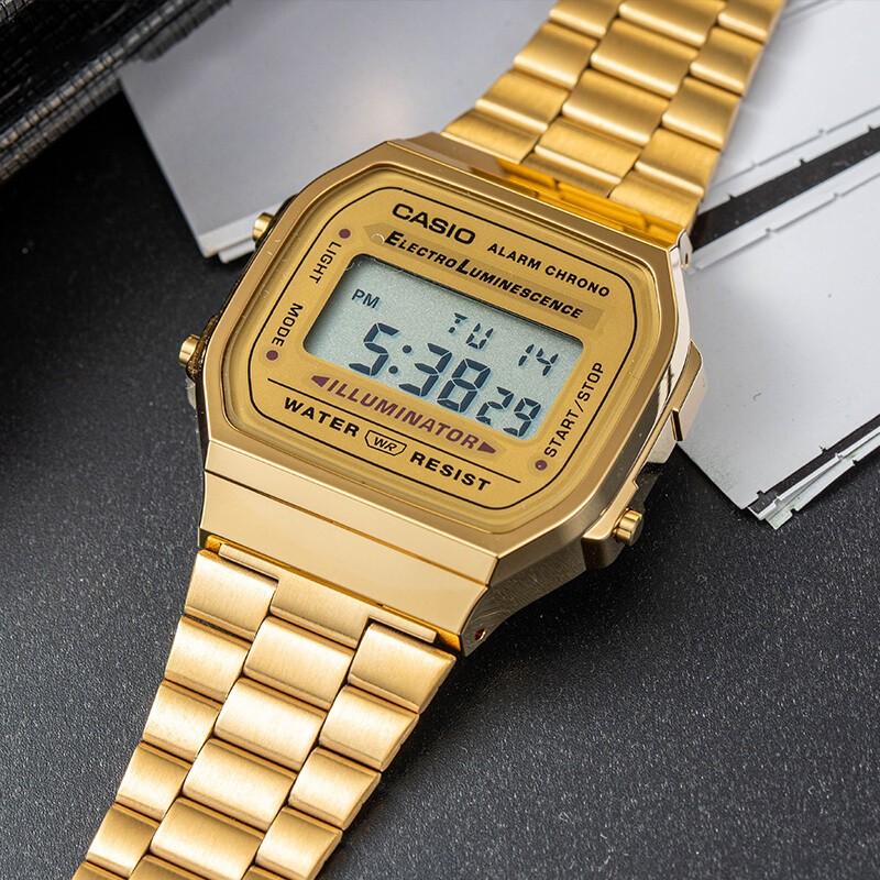 Casio Серия Часов - Квадратные Модные Классические Ретро Маленькие Квадратные Часы ЖК-дисплей Водонепроницаемые Кварцевый Механизм Ремешок из Нержавеющей Стали A168WG-9W&A159WA-N1