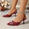 Fashion Female Shoes On Sale 2025 Summer Closed Toe Bow Tie Women's Sandals Pointed Toe Thin Heel Slip On Fashion Plus Size Dress Sandal