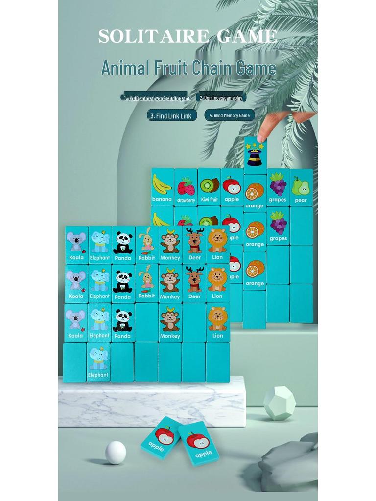 Wooden Educational Fruit & Animal Domino Building Blocks for Kids