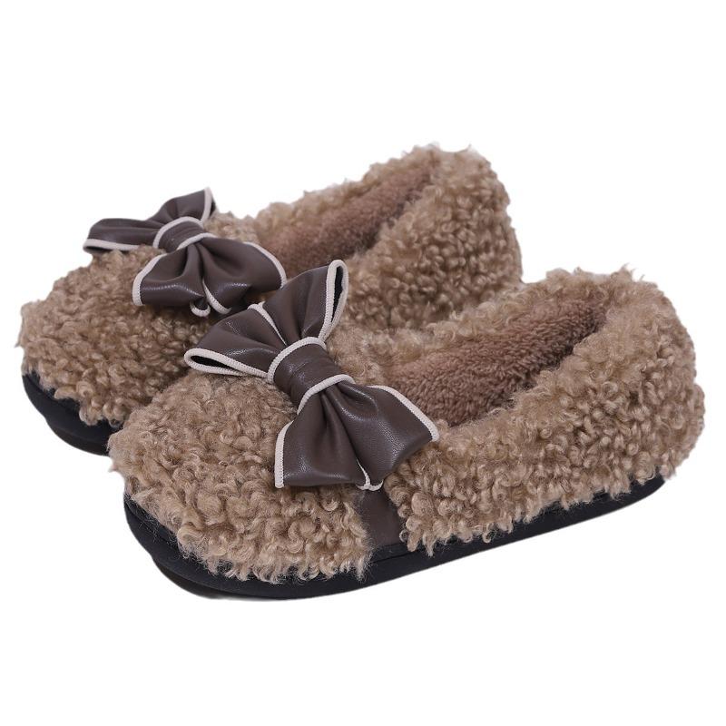 Cross-border Versatile Bow Doudou Shoes Fluffy Bag Heels Home Warm Plush Cute Non-slip Casual Shoes