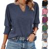 Женская мода летний свободный V-образный вырез обтягивающий плиссированный топ со средним рукавом