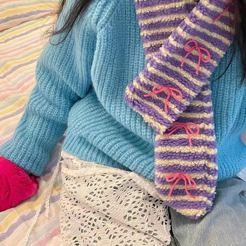 Japanese Korean Autumn Winter Girls' Lamb Wool Scarf Color Block Niche Dopamine Warm Neck Warmer