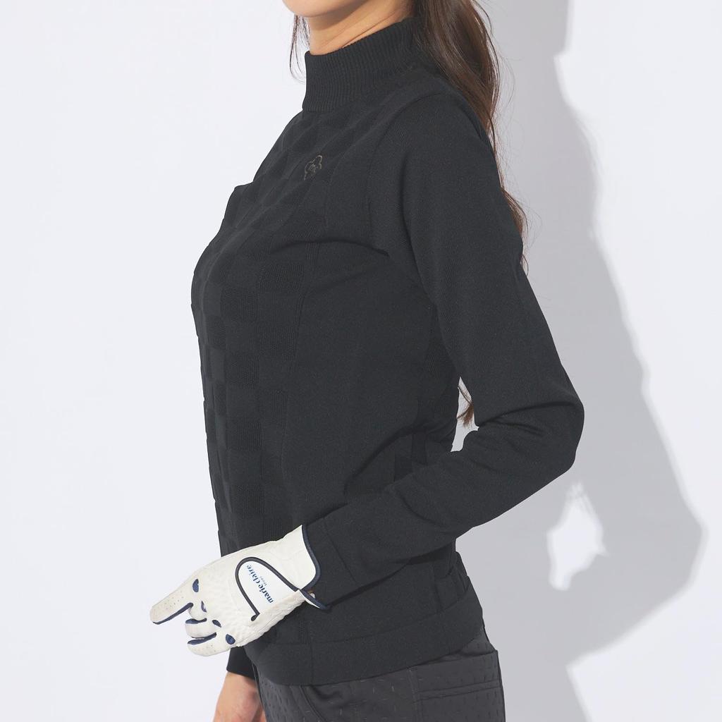 Marie Claire Women's Lightweight Block Check Mock Neck Knit 734724, Black