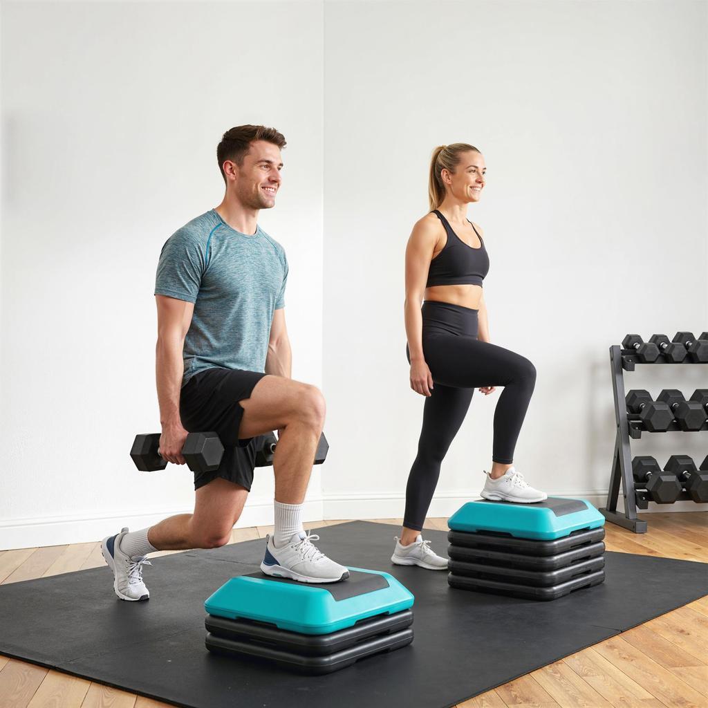 Aerobic Stepper Exercise Step With 5 Adjustable Heights Of 10 15 20 25 30 Cm Load 150 Kg For Home Gym Blue