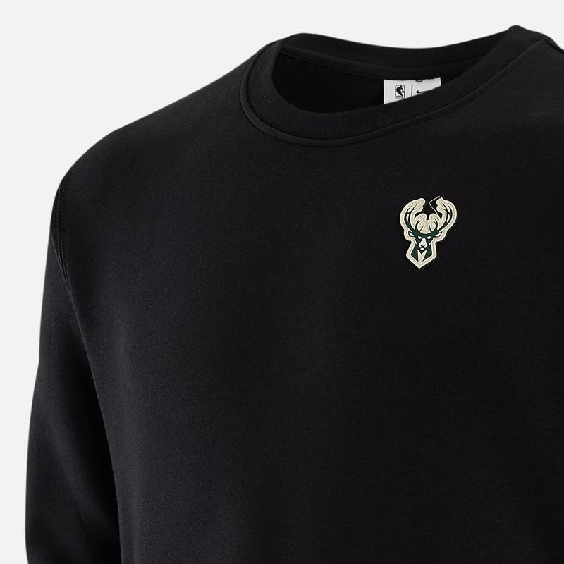 Nike Milwaukee Bucks Logo Print с круглым вырезом, толстый пуловер, мужские топы, черный DR2285-010
