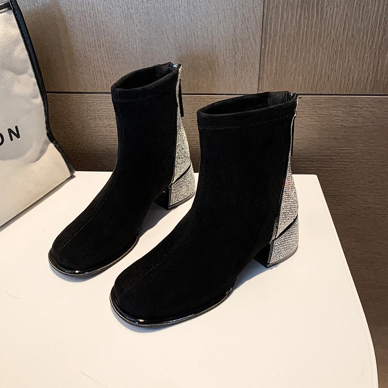 Leopard Crystal Women Snow Ankle Boots Suede Mid Heels Shoes Winter 2025 Luxury Brand Chelsea Boots Fashion Pumps Botas Mujer