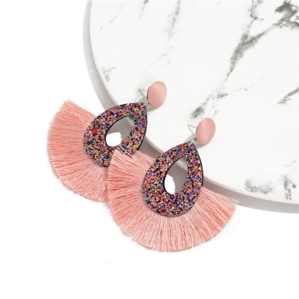 Серьги-капли с блестками и кисточками в богемном стиле, блестящие блестящие висячие свадебные серьги
