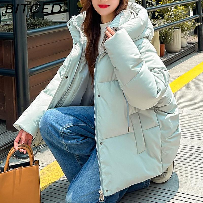 BITCED Plus Size Thickened Cotton Coat Women's Fall/Winter A-Line Loose Fit Puffer Jacket Warm Cotton-Lined Hooded Outerwear