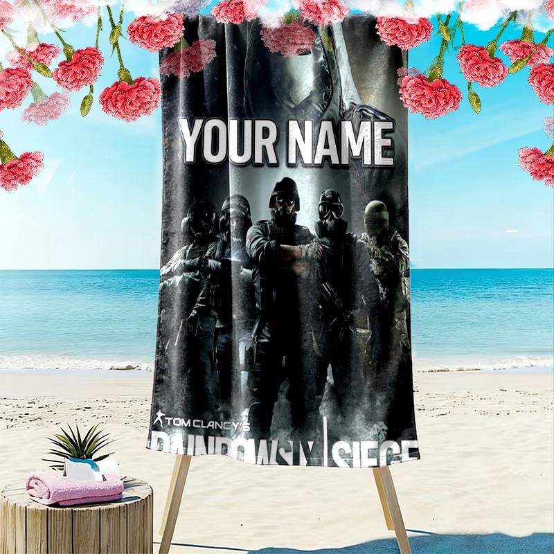 Custom Name Rainbow Six Siege Print Beach Towel, Large Soft Quick Dry Towel for Beach Camping Swimming