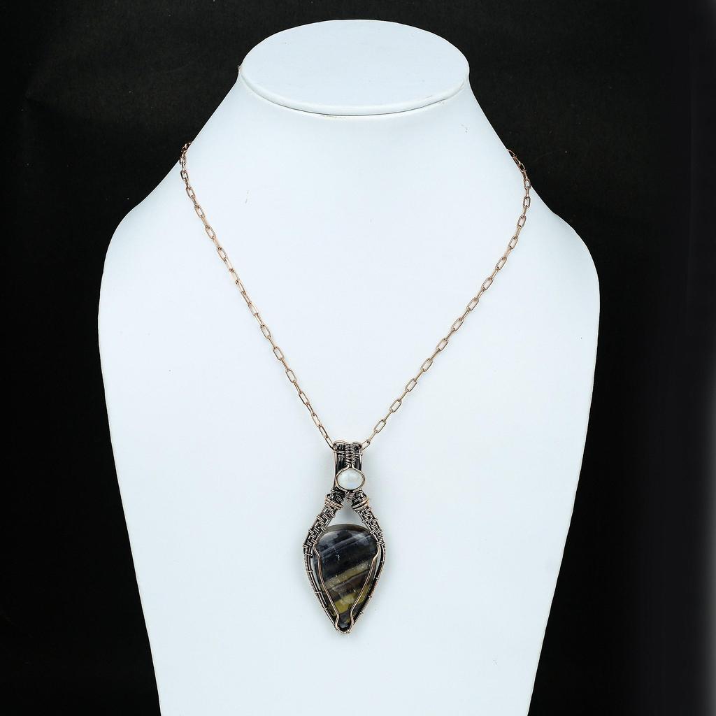 Подвеска из мультифлюорита, обернутая медной проволокой, Радужный лунный камень, Подвеска из драгоценного камня, Подвеска, обернутая медной проволокой, Украшения ручной работы, Подарок для нее