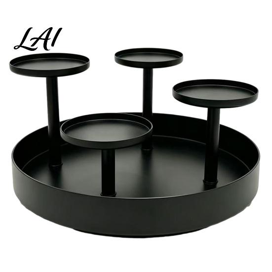 Heavy Duty Metal Candle Base Pillar Holder Circular 4-Pillar Tiered Stand Iron Taper for Christmas Wedding Dining Table Fireplace Mantel Holiday