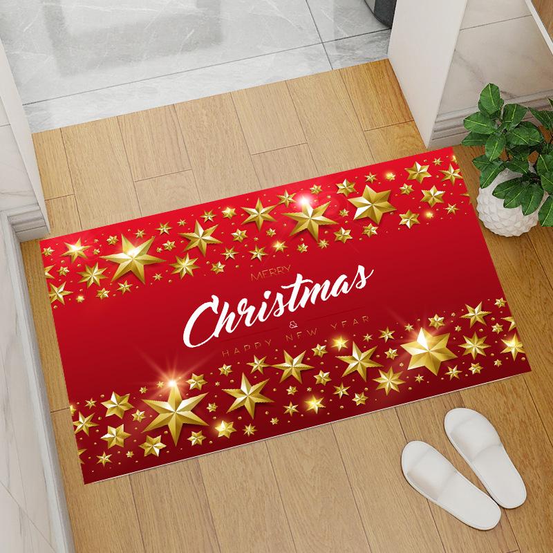 Red Coral Fleece Christmas Floor Mat with Santa Claus and Tree Design