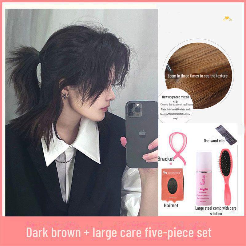 Мужской корейский аниме-парик Z Samurai Wolf Tail Mullet — модные, пушистые, короткие волосы для естественного образа