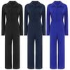 Womens Fashion Jumpsuit Button Front Design Casual Solid Color Turn Down Collar Long Sleeve Coverall
