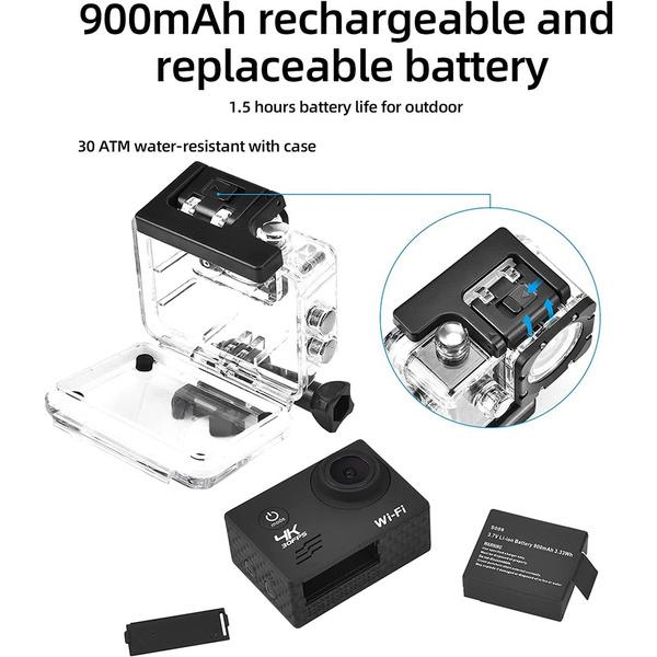 Экшн-камера Ultra HD 4K 30 кадров в секунду Wi-Fi 2,0-дюймовый водонепроницаемый шлем 170D