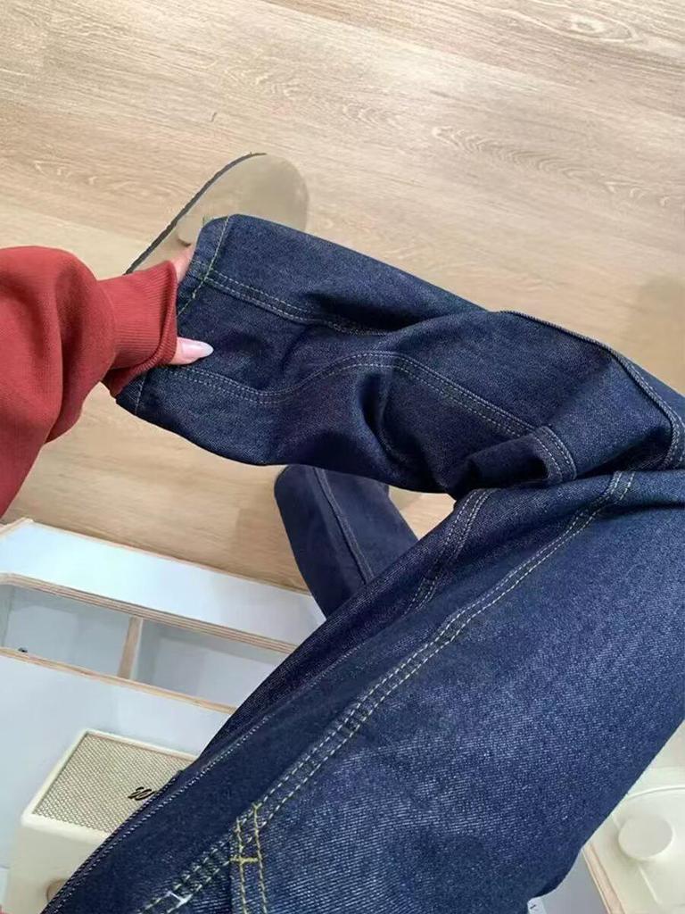 Ретро Джинсы Плюс Сайз Темно-синие Широкие для Женщин - Осень/Зима Драпированные Брюки-швабры