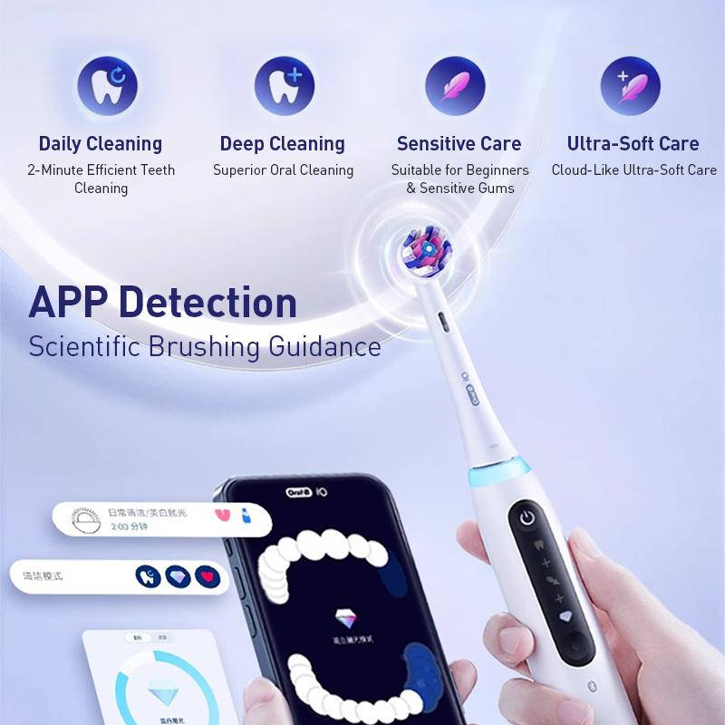 Oral-B IO5 Профессиональная электрическая зубная щетка для отбеливания для взрослых, 5 режимов, 1 ручка, 4 насадки, 1 дорожный футляр