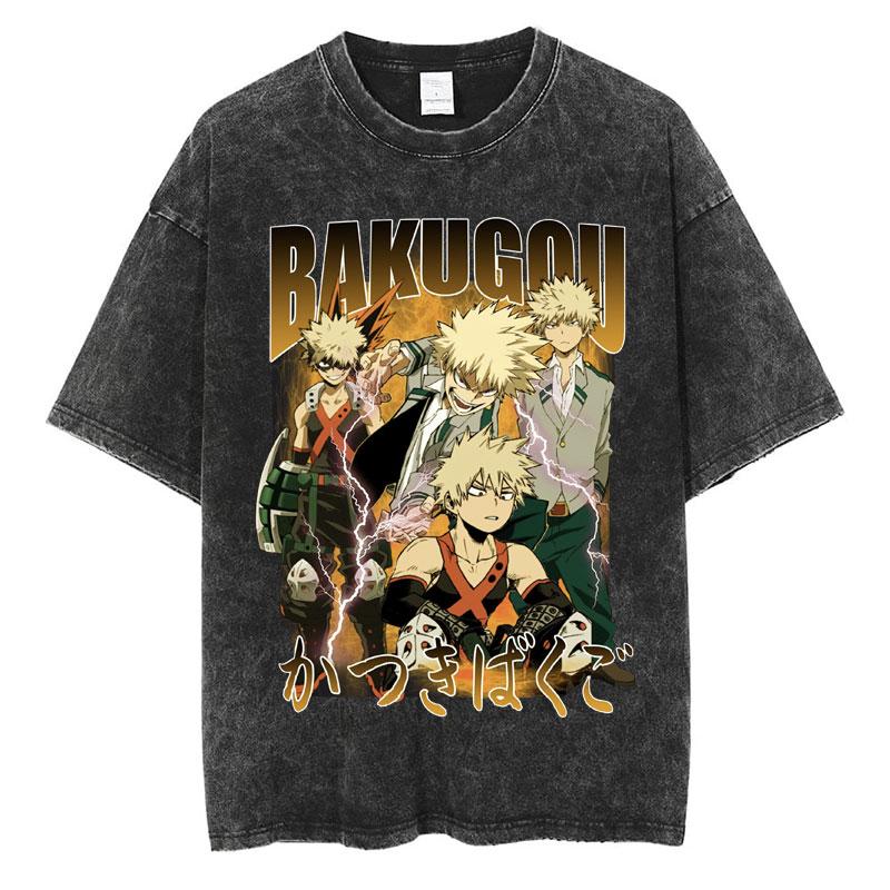 Washed Anime My Hero Academia Bakugo Katsuki TShirt Men Women Fashion Harajuku Manga T Shirts Oversized Cotton Casual T Shirt