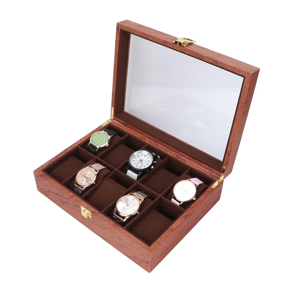 Large Composite Wood Watch Display Box Coffee colored watch pillow 26.5 x 20 x 8cm Watch Storage Case Watch Organizer For Women