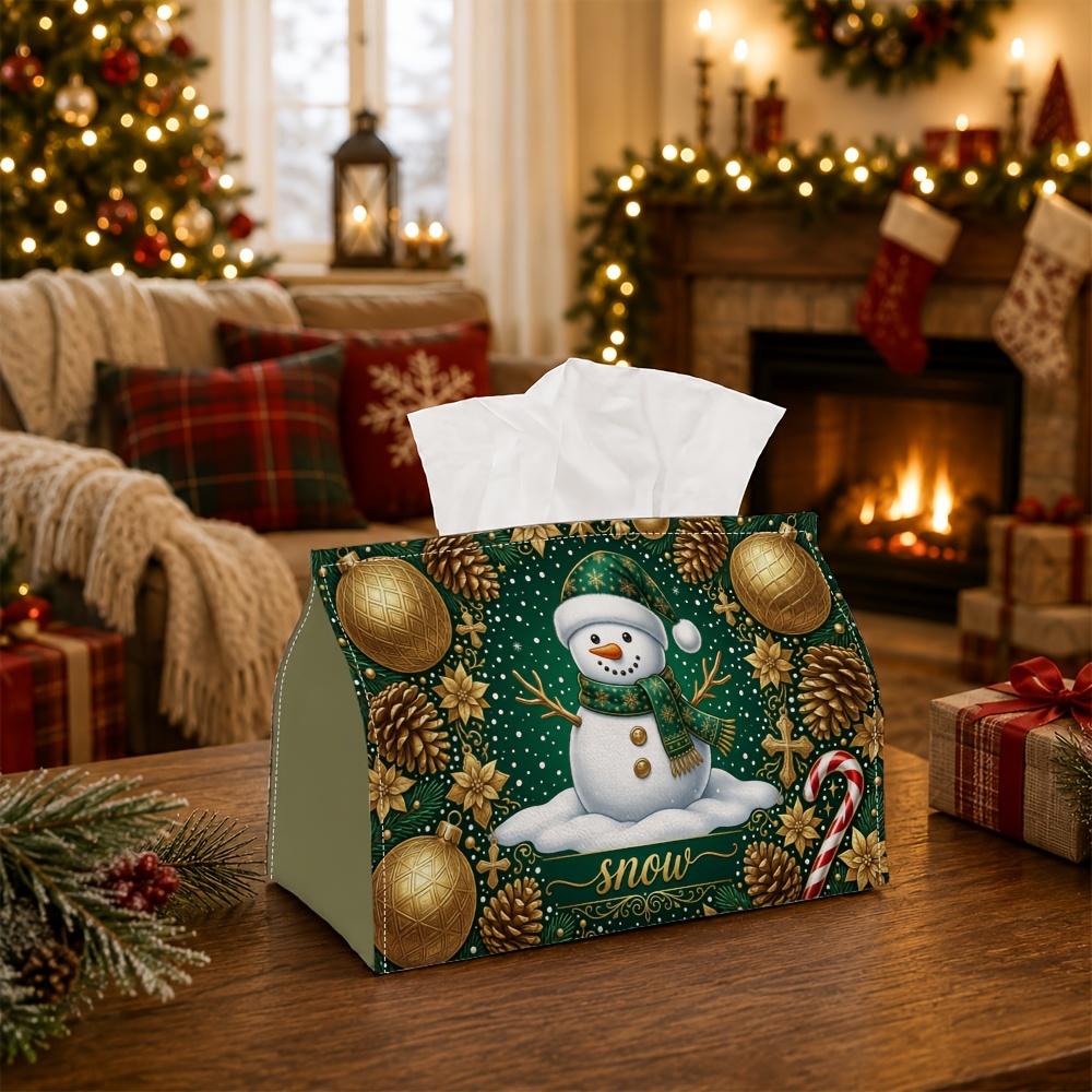 1pc Vintage Holiday Botanical Tissue Box | Multi-Functional Christmas Napkin Box, Suitable for Home, Christmas Car Decoration Snowman Pinecone Ornamen