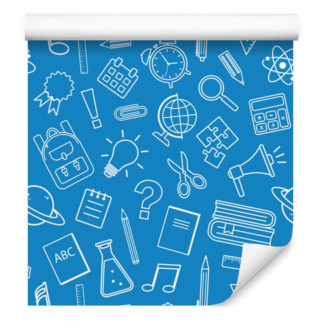Wallpaper School Supplies Blue, Clear Detail 50x1000