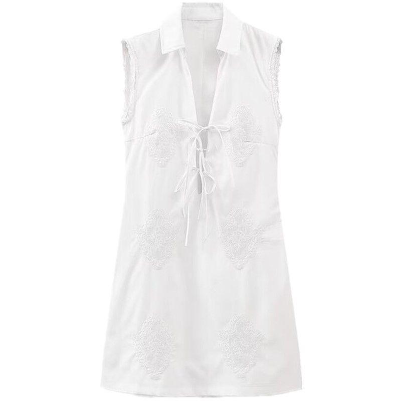 Fashion Style 2024 Spring/Summer New Arrival Women's Clothing Stylish Easiest for Match Shoelace Poplin Shirt Dress 7521319