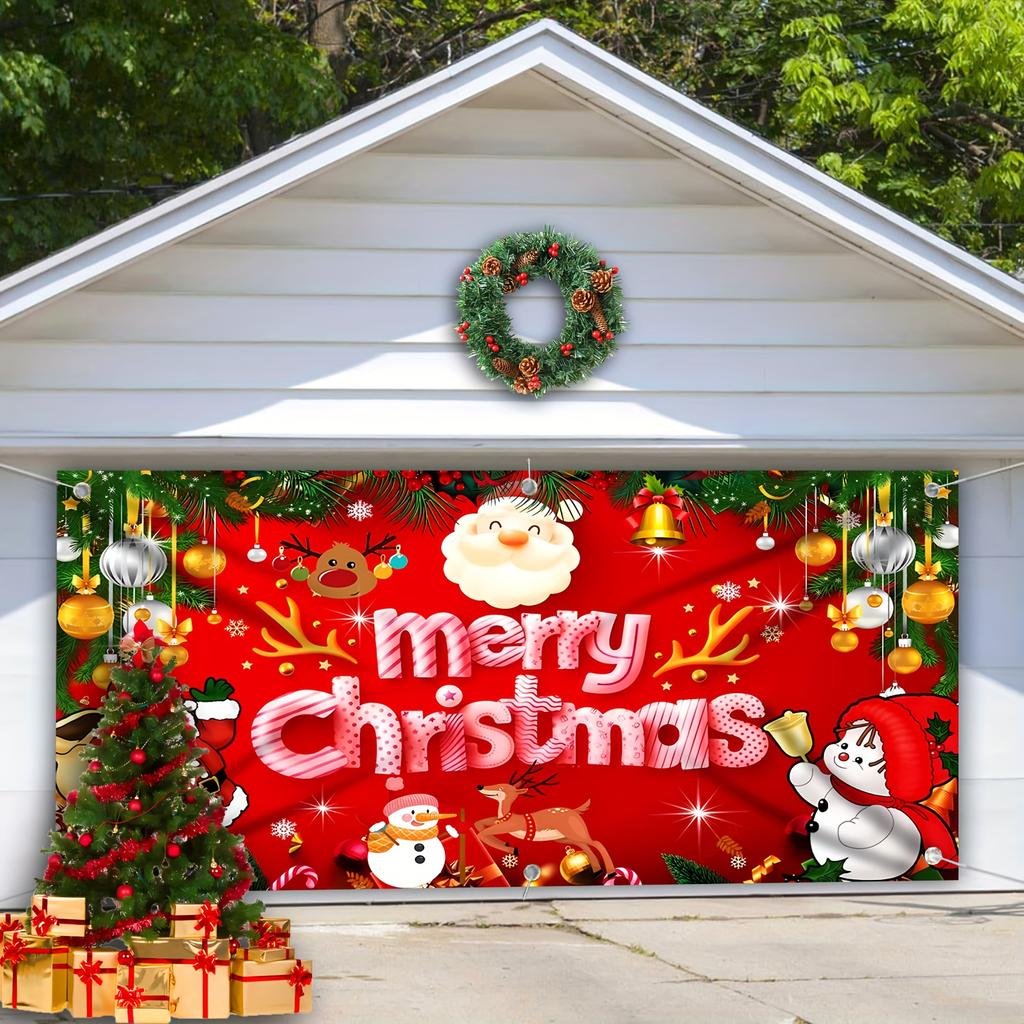 Santa Claus themed garage door frame - Christmas outdoor decoration for holiday parties and celebrations