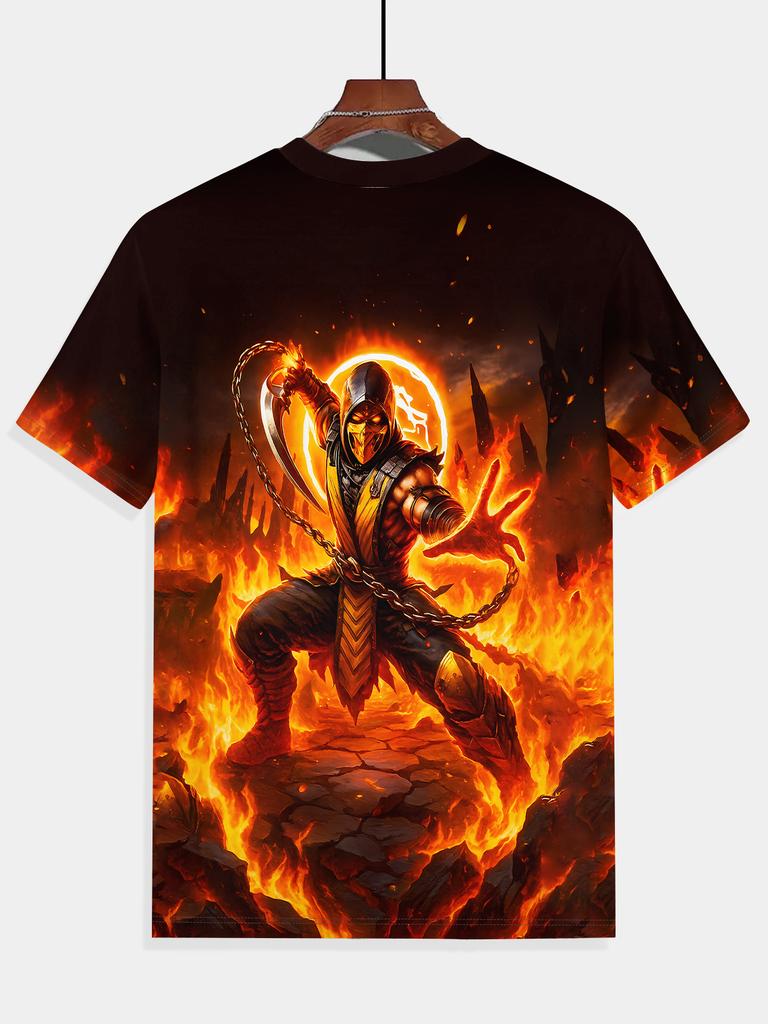 2026 New Men'S 3D Print Short Sleeve T-Shirt, Flame Warrior Cool Pattern, Dynamic And Energetic, Suitable for Summer Outdoor Activities, Fitness