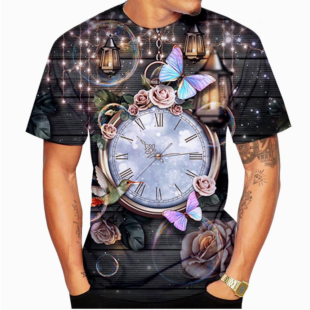 Футболки с циферблатом и 3D принтом, уличная мужская мода, Harajuku, повседневная футболка большого размера с круглым вырезом, летние футболки, топы, одежда