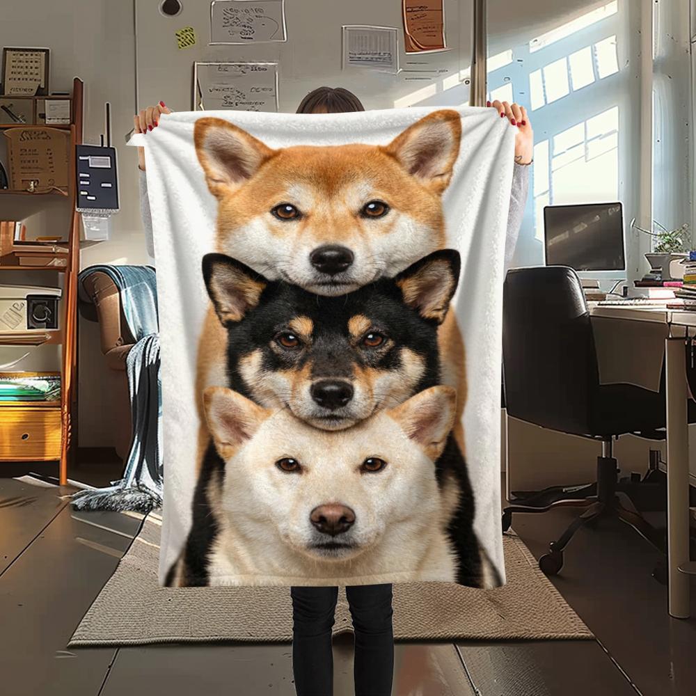 1Pc Three Puppies Print Flannel Blanket, High quality Comfortable for All Seasons, Home Decor, Warmth and Comfort, Perfect for Christmas Gifts W139