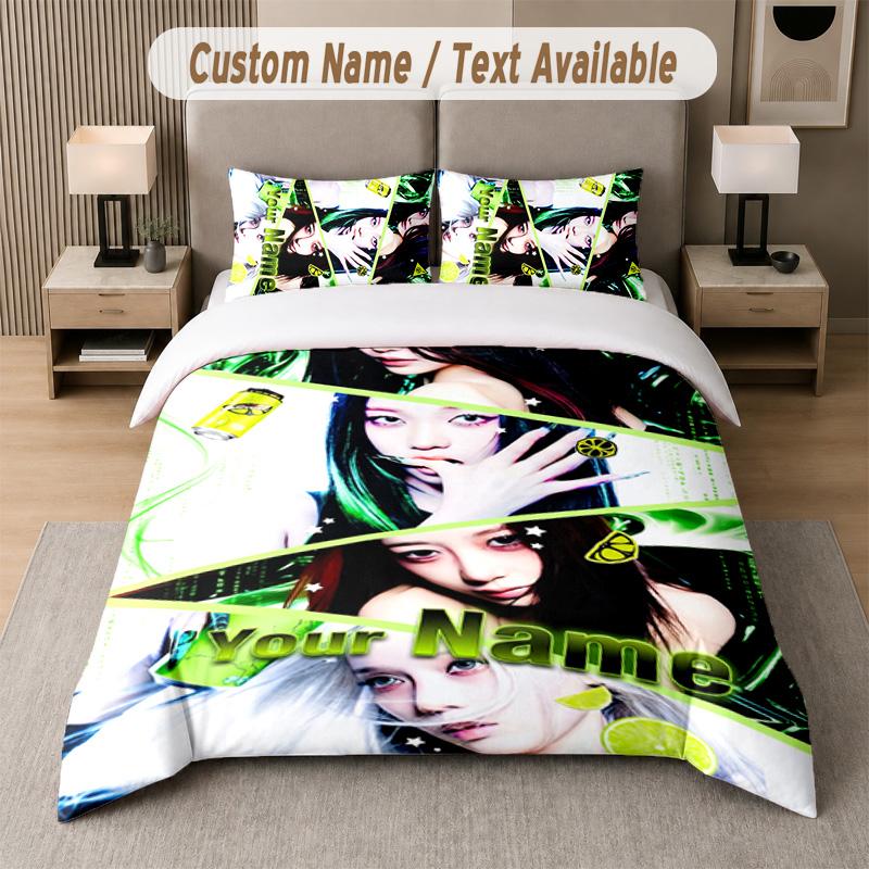 aespa 3Pcs Bedding Set, Personalized Custom Name Text, 1 Duvet Cover & 2 Pillowcases For Bedroom