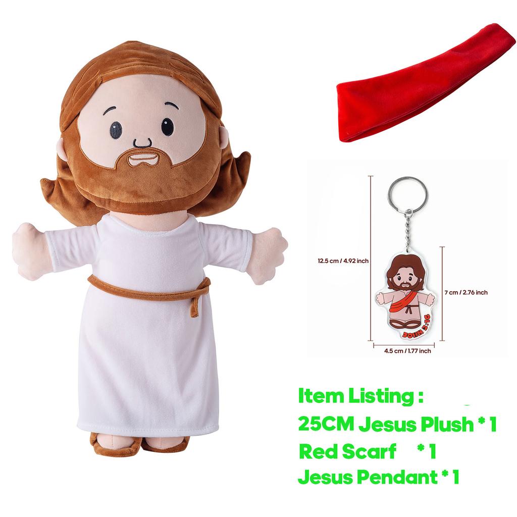 25cmcm Cartoon Jesus Pillow Stuffed Toy Bedside Sofa Cushion Christmas Gift Soft Plush Doll with Bible Pillow for Children