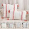 Tufted Throw Pillow Case with Tassels Boho Farmhouse Decor Zipper Cotton Linen Sofa Bedroom