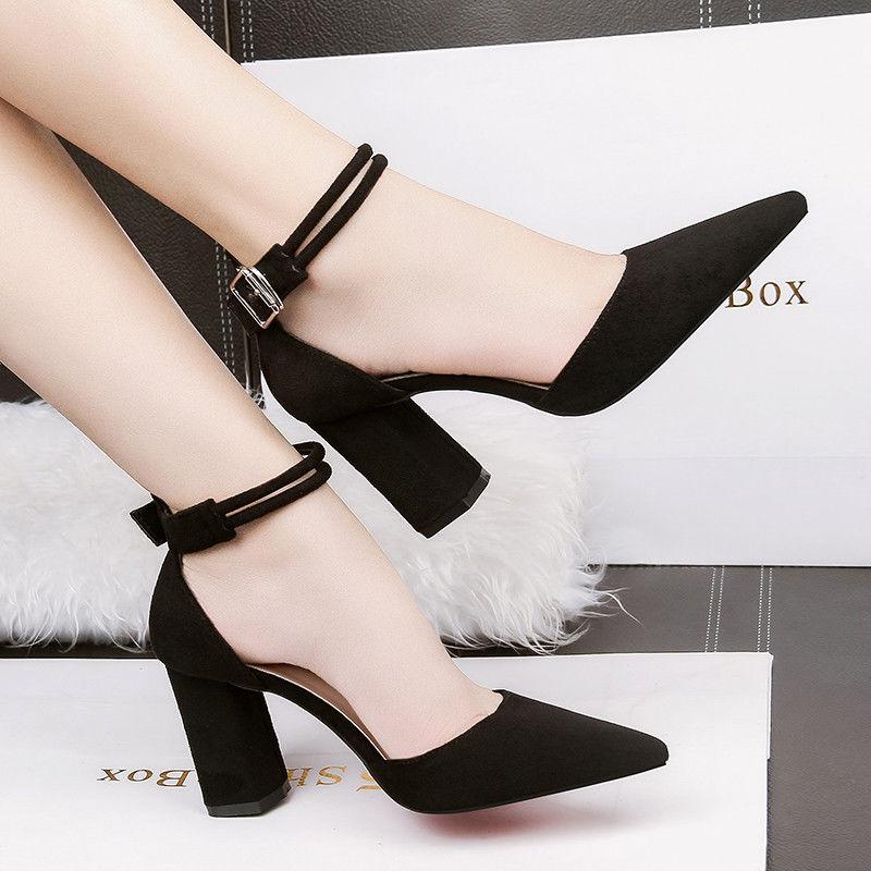 Women Summer Single Row Buckle Strap Ladies Pointed Toe High Heel Fine High Heeled Sandals Fashion Party Dress Shoes Comfortable