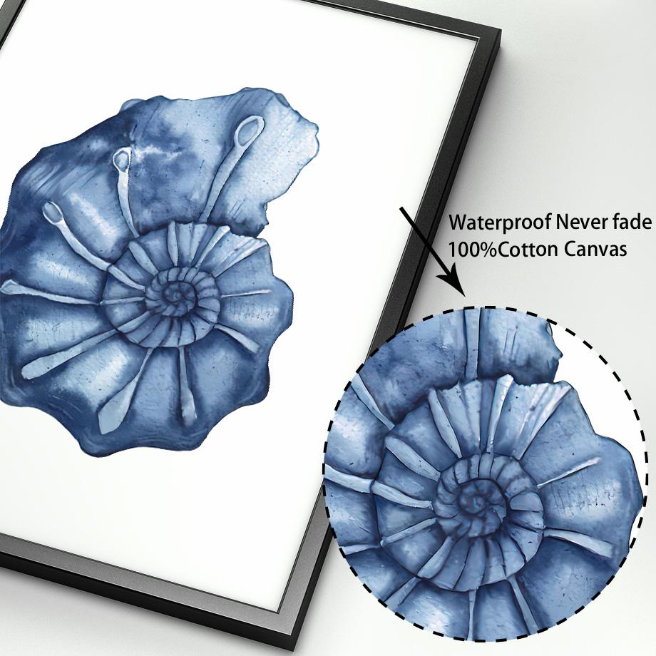 Акварельные синие прибрежные морские существа, постеры с принтами, осьминог, раковина, медуза, настенная живопись на холсте, детская комната, домашний декор