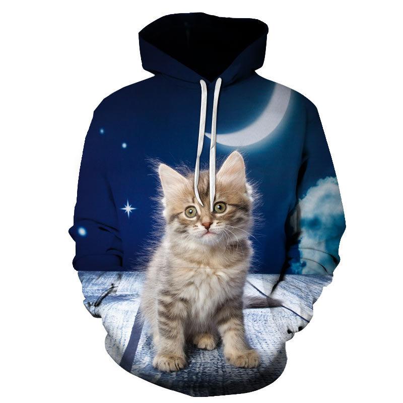 Новая супер милая толстовка с капюшоном 3D Cat для мужчин и женщин, сделай сам, с капюшоном, осенний уличный наряд для мальчиков и девочек с изображением животных, белый пуловер