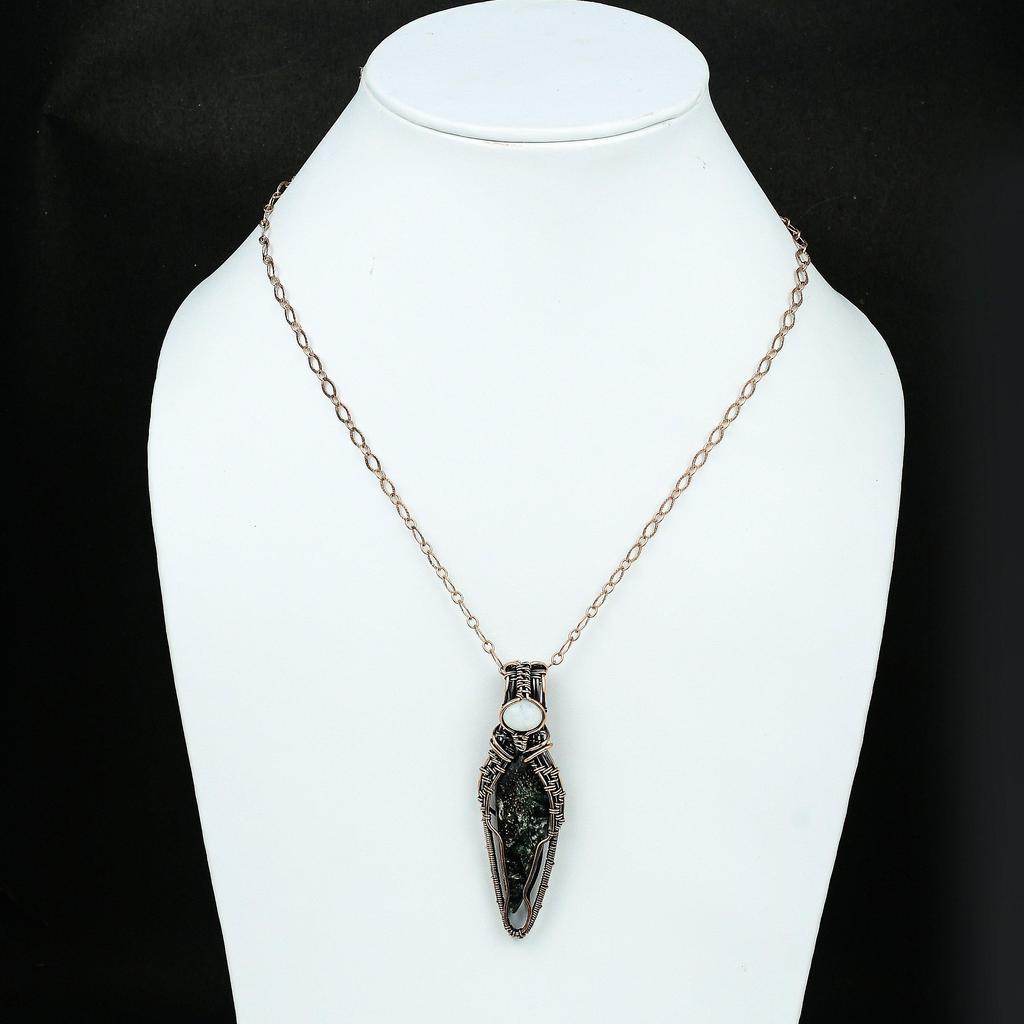 Серафинит Медный Кулон Медная Проволока Обернутый Кулон Драгоценный Камень Дизайнерские Ювелирные Изделия Кулон Лунный Камень Ювелирные Изделия Ручной Работы Серафинит Подарок Для Мамы