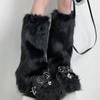 Japanese Punk Jk Knee Length Hiphop Hotgirl Fashion Warm Sock Black Faux Fur Leg Warmers Boot Covers Y2K Goth Solid Leg Socks