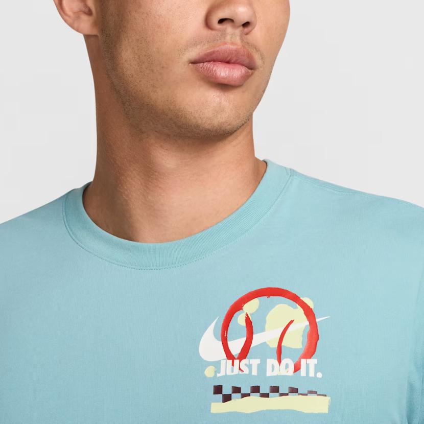 Nike Мужская футболка с принтом логотипа Dri-FIT, круглым вырезом, коротким рукавом, джинсово-зеленого цвета, бирюзовая FZ8112-464