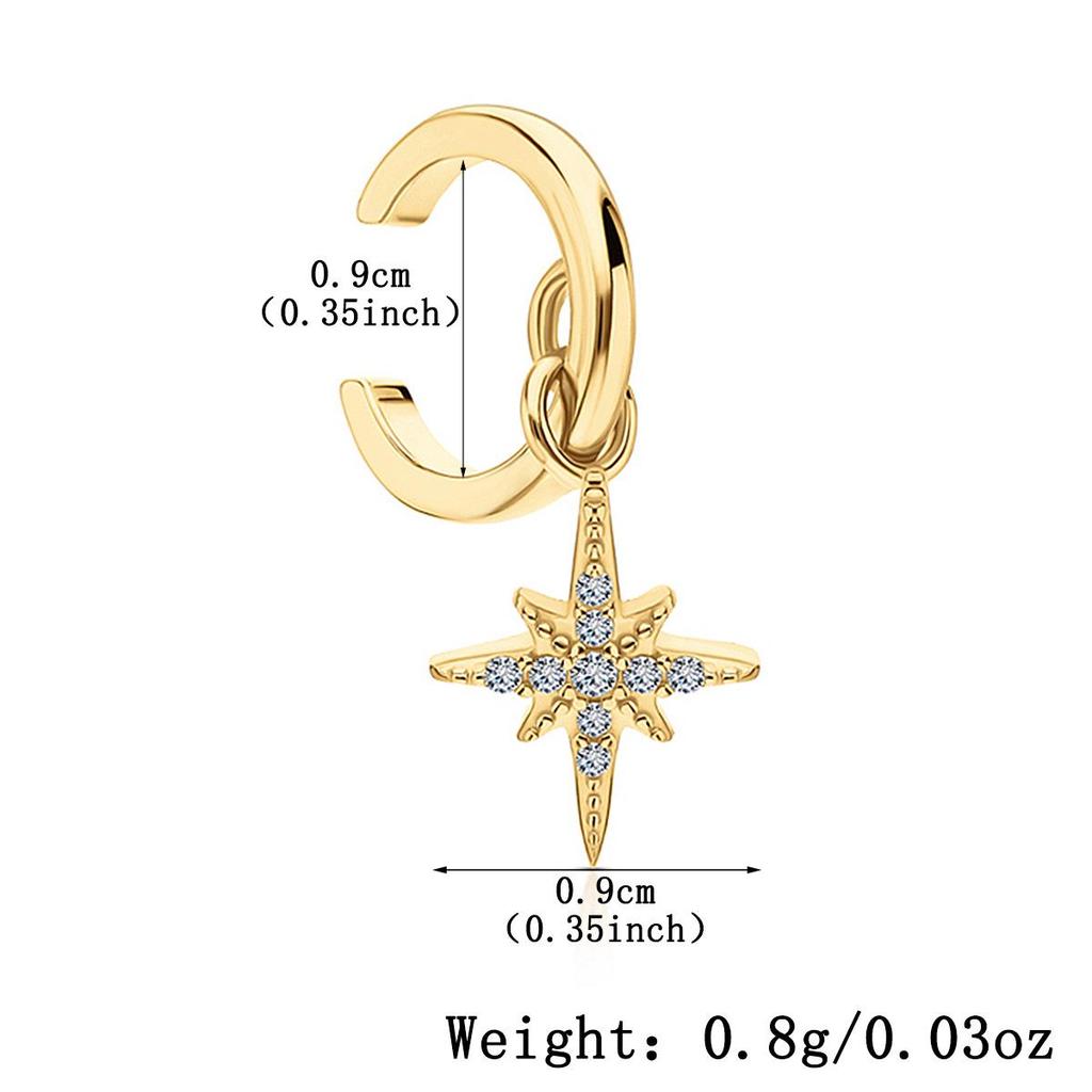 Серьги-каффы с восьмиконечной звездой из стерлингового серебра S925 с цирконием для женщин