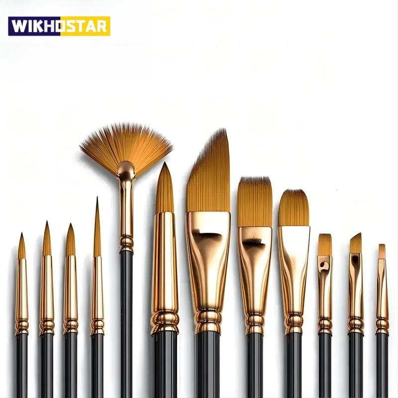 12 PCS Nylon Bristle Brushes Kit for Artists and Amateurs - Flat Brushes for Watercolor Oil Paint Acrylic Painting