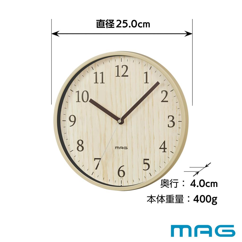 MAG настенные часы аналоговые Azusa Silent Continuous Second Arrow Natural W-742N-Z