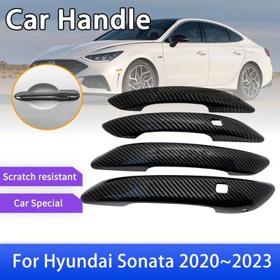 Умная дверная ручка из углеродного волокна, чехол для Hyundai Sonata 8 DN8 2022 2023, внешние аксессуары для автомобиля, декоративная наклейка, отделка